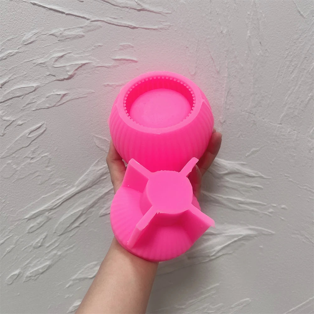 Round Shape Wax Melt Burner Plaster Concrete Silicone Mould Ribbed Ball Candle Jar Silicone Mold with Lid Home Ornament